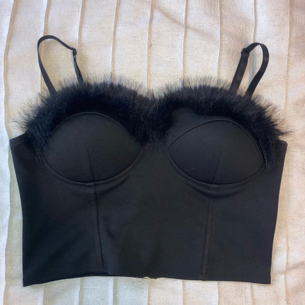 Black Fur Crop Top